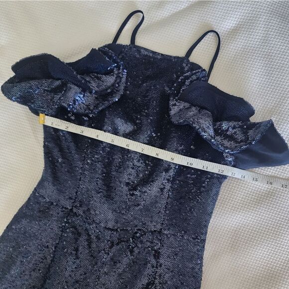 C/Meo collective sequin Ruffled halter  gown slit dress New With Tags - Picture 7 of 16